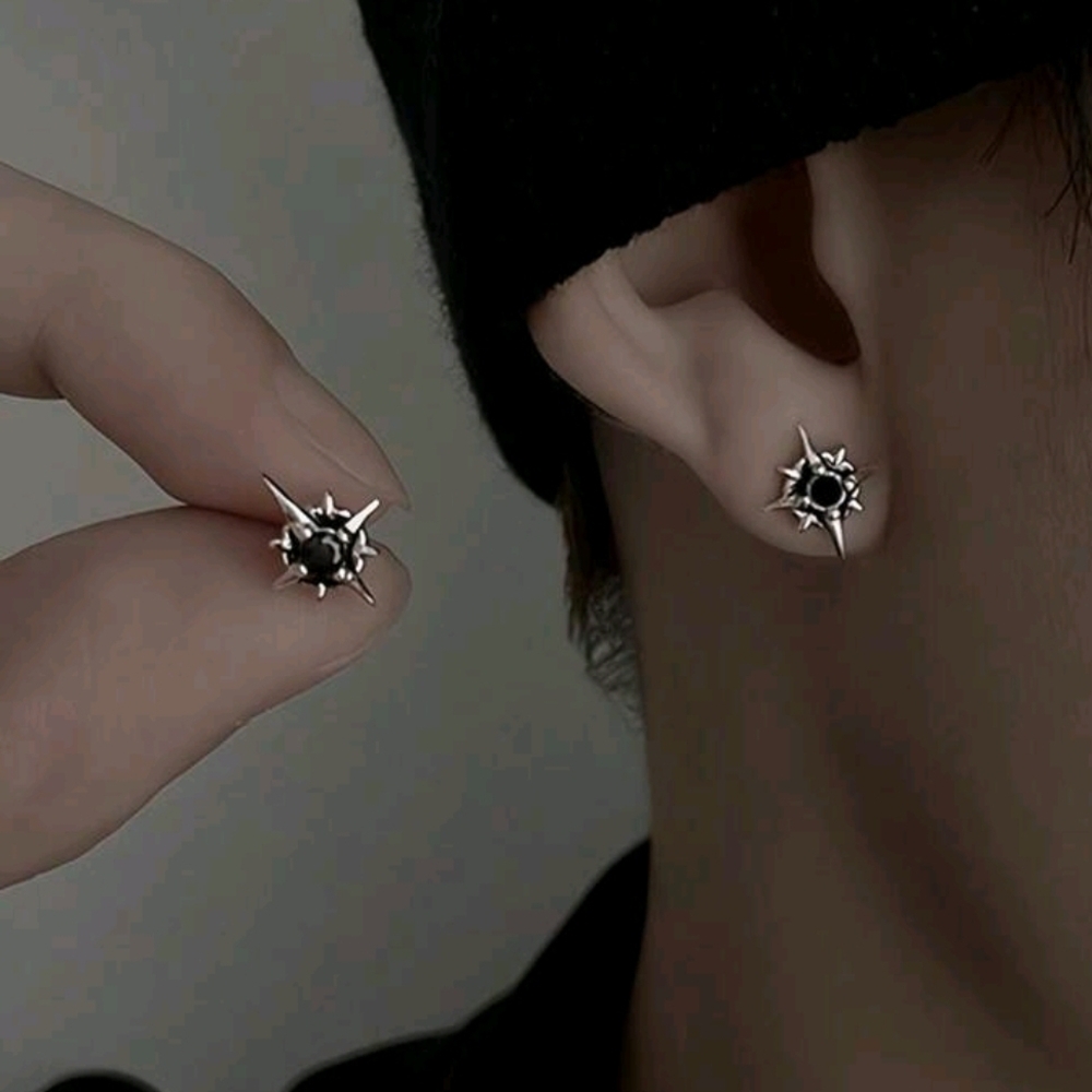 Silver and Black Stud Earrings